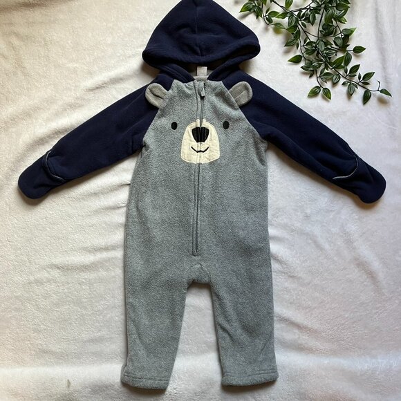 Old Navy Bear Grey Blue Fleece Bunting 18-24M Toddler Winter Wear - Picture 1 of 16